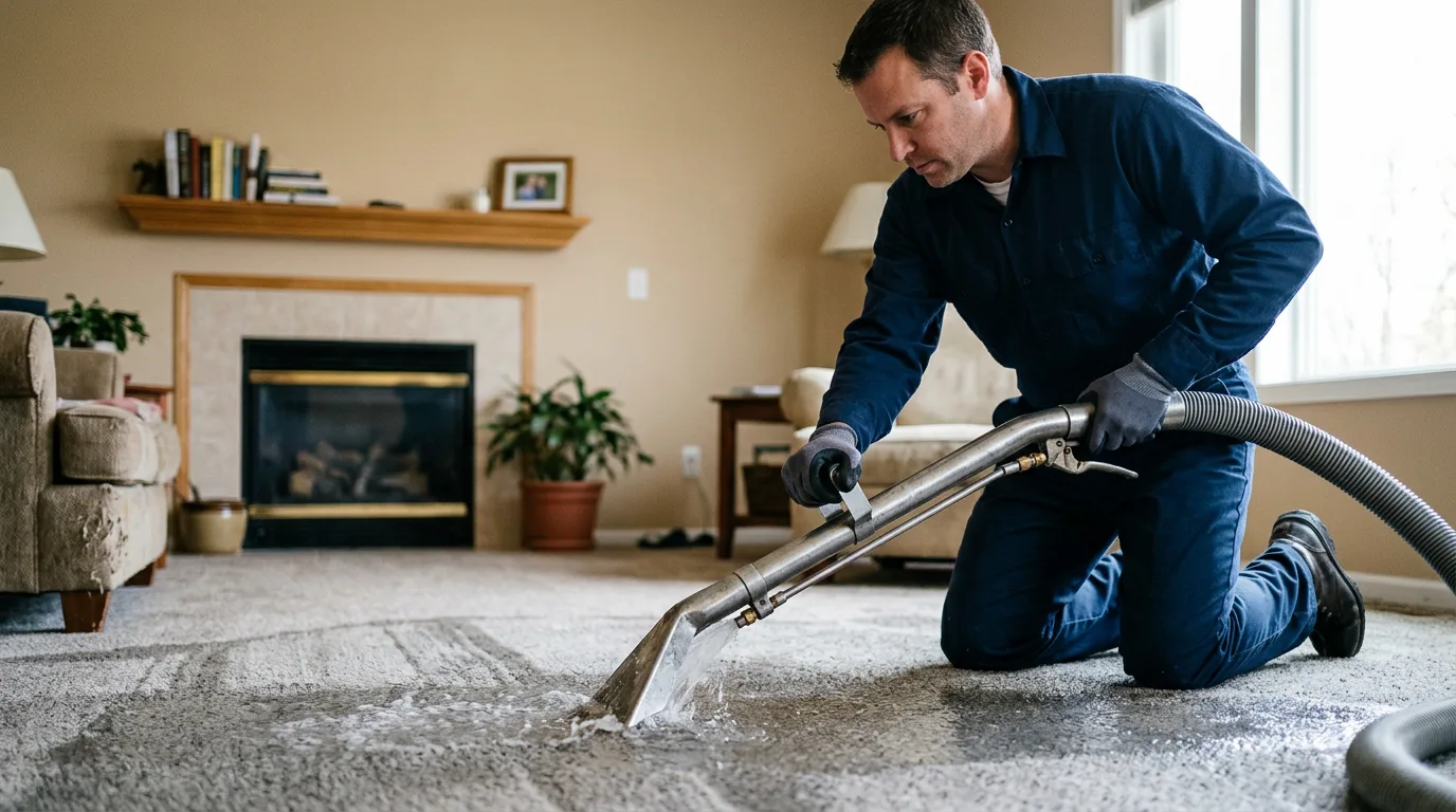 Water damage restoration technician working near Leeds, ND